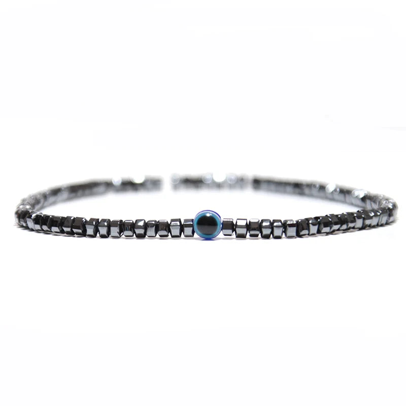 Fashion 4mm Bracelet Natural Stone Beads Evil Eye Braslet Obsidian Hematite Elastic Braclet For Men Hand Jewelry Pulseras Homme