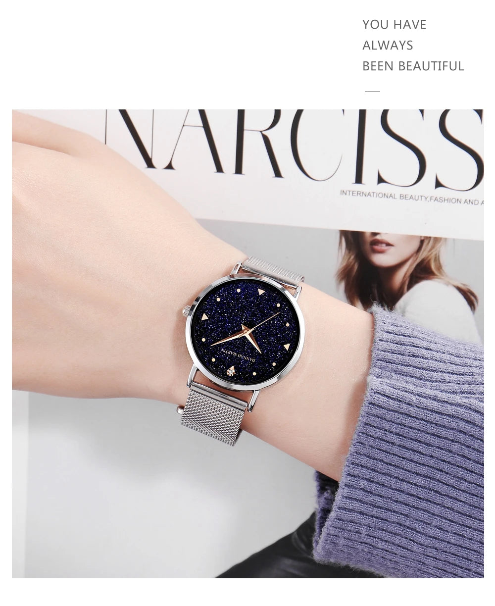 Women Luxury Watch 36mm Fashionable Frosted Dial Japanese Movement Rhinestone Rose Gold Stainless Steel Mesh Women Dress Watches