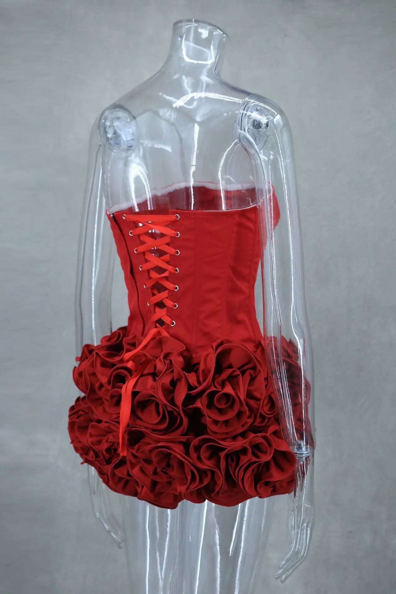 Mingmingxi Winter Strapless Sexy Cocktail Dress 2024 New Year Party Dresses Women 2024 Luxury Red Mini Lace Up Elegant Dress