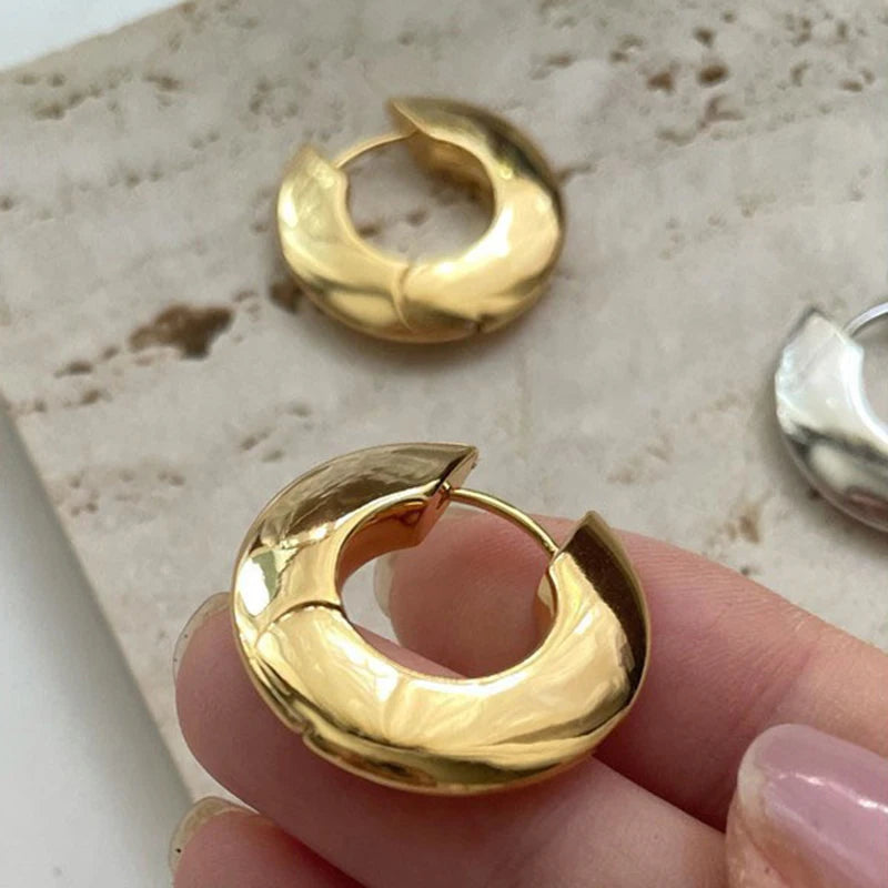 New Design Round Metal Hoop Earrings Simple Stylish Thick Brass Hollow Circle Earring Ear Buckle Minimalist Trend Daily Earrings