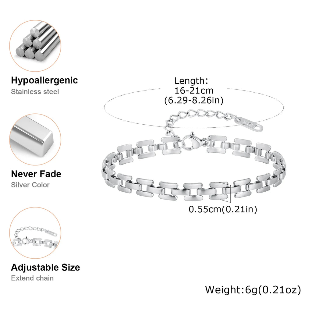 Minimalist Watch Band Link Chain Bracelet for Women, Stainless Steel Waterproof Bracelets,Trendy Jewelry Gift
