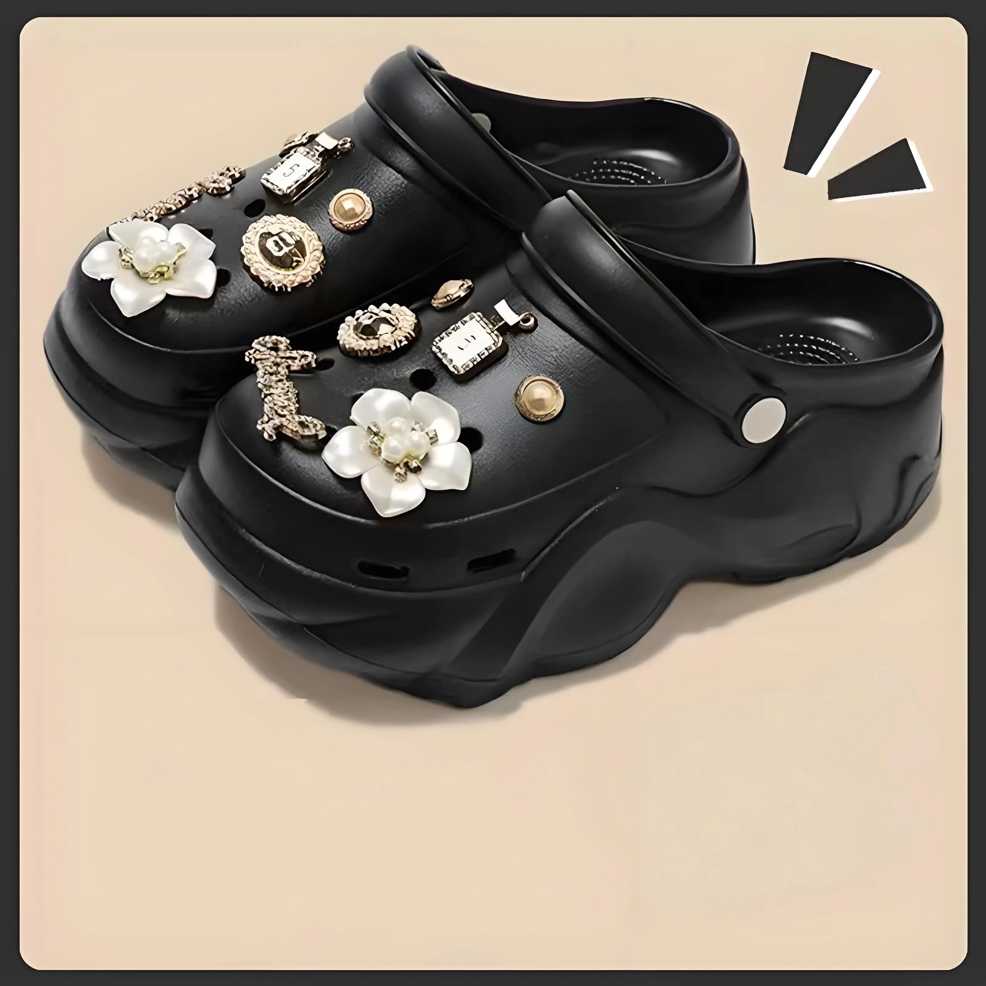 Women DIY Silver Chains Fashion Bear Decor Clogs Summer Sping Autumn Beach Sandals Cave Hole Garden Shoes For Students Girls New