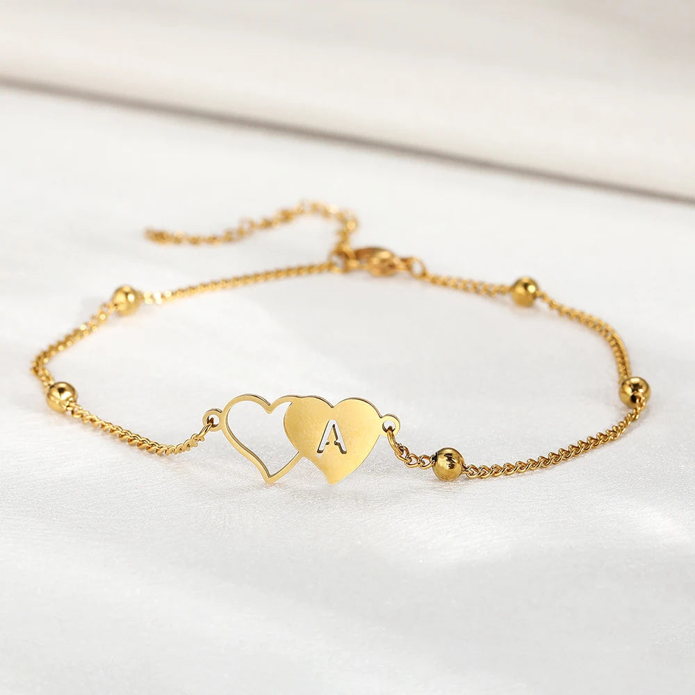 DGIDDK Stainless Steel 2025 New Fashion 26a-Z Letters Love Pendant Anklet Men And Women Simple Fashion Commuter Foot Jewelry