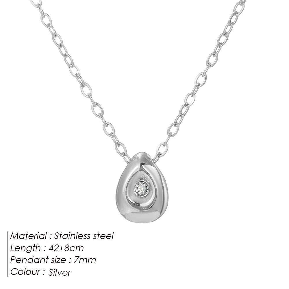 eManco Stainless Steel Gold-Plated Water Drop Pendant Necklace Women's Fine Jewelry Adjustable Short Accessories