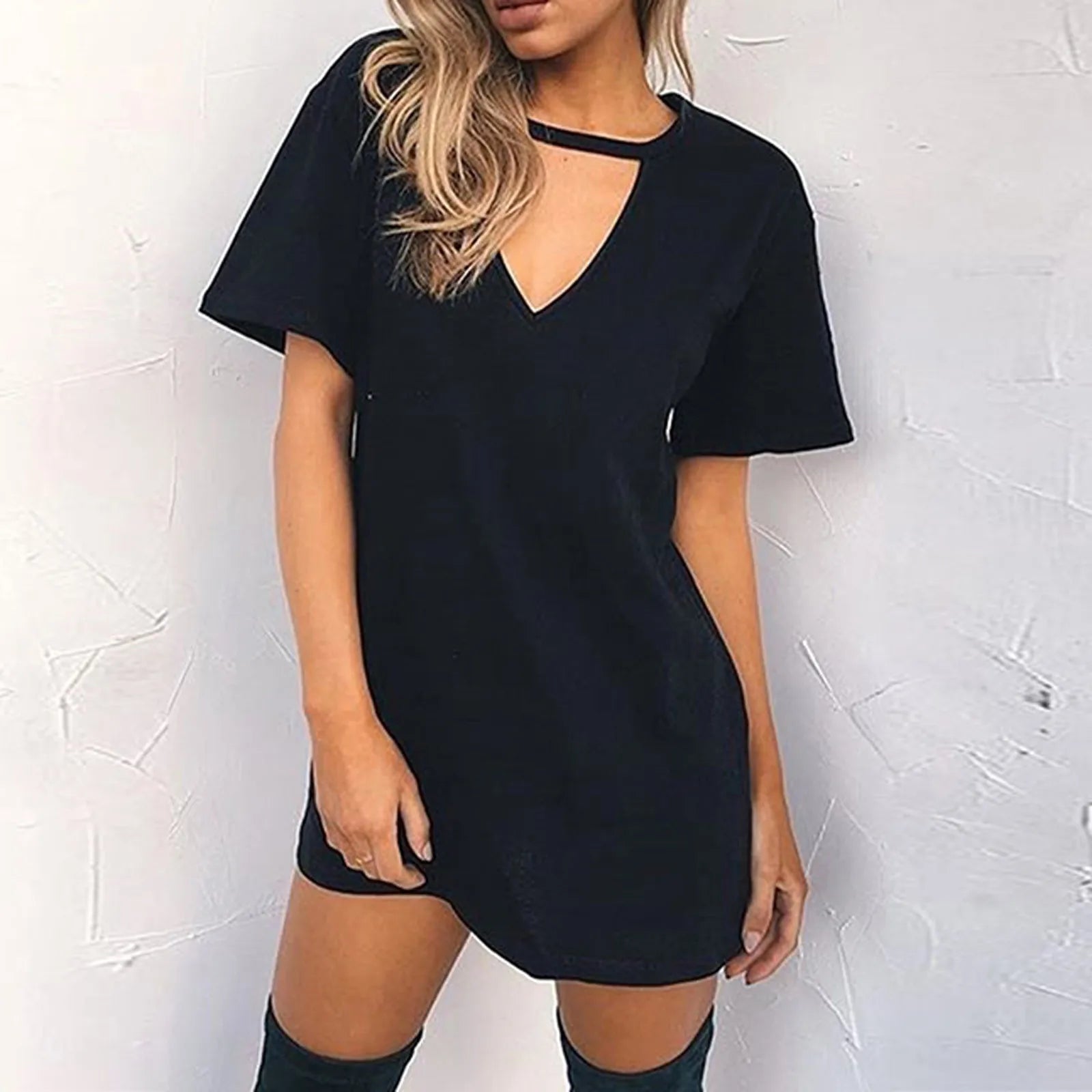 Sexy Elegant Dress Wrap Deep V Neck Cut Out Loose Dress Women Solid Color Short Sleeve Mini Dress Club Party Vestidos