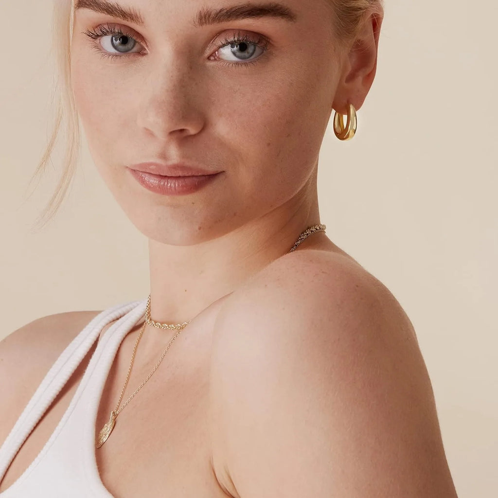 14K Gold Plated Sterling Silver Post Small Chunky Hoops Earrings | Thick Lightweight Gold Hoop Earrings for Women Retro style