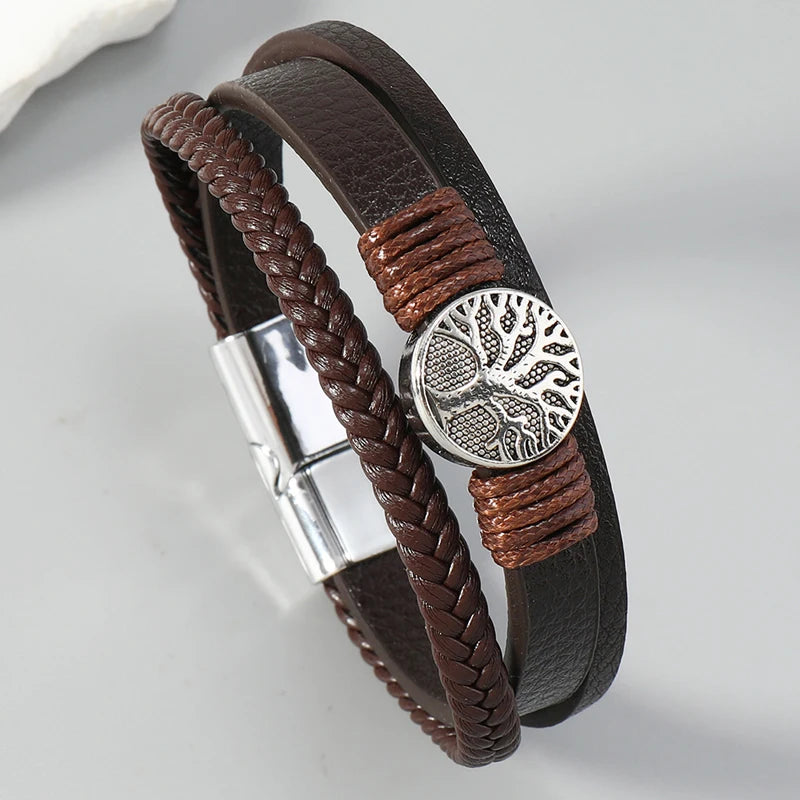Hip-hop rock jewelry bracelets bangles fashion Life tree PU leather bracelet for men
