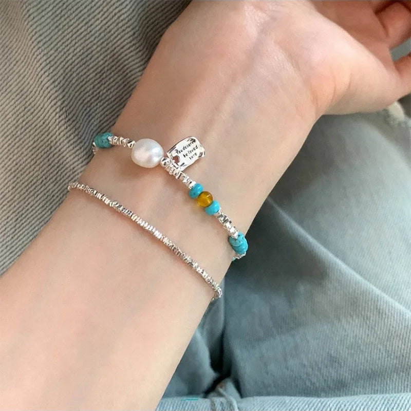 VENTFILLE 925 Sterling Silver Double Layer Pearl Bracelet for Women Girl Design Bead Korean Jewelry Dropshipping