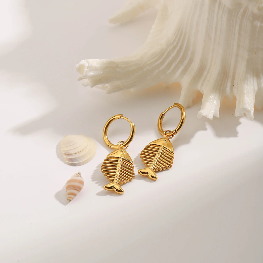 Youthway Stainless Steel Metal Creative Fish Bone Dangle Earrings Waterproof Anti Allergy High Quality Charm Jewelry Accessories