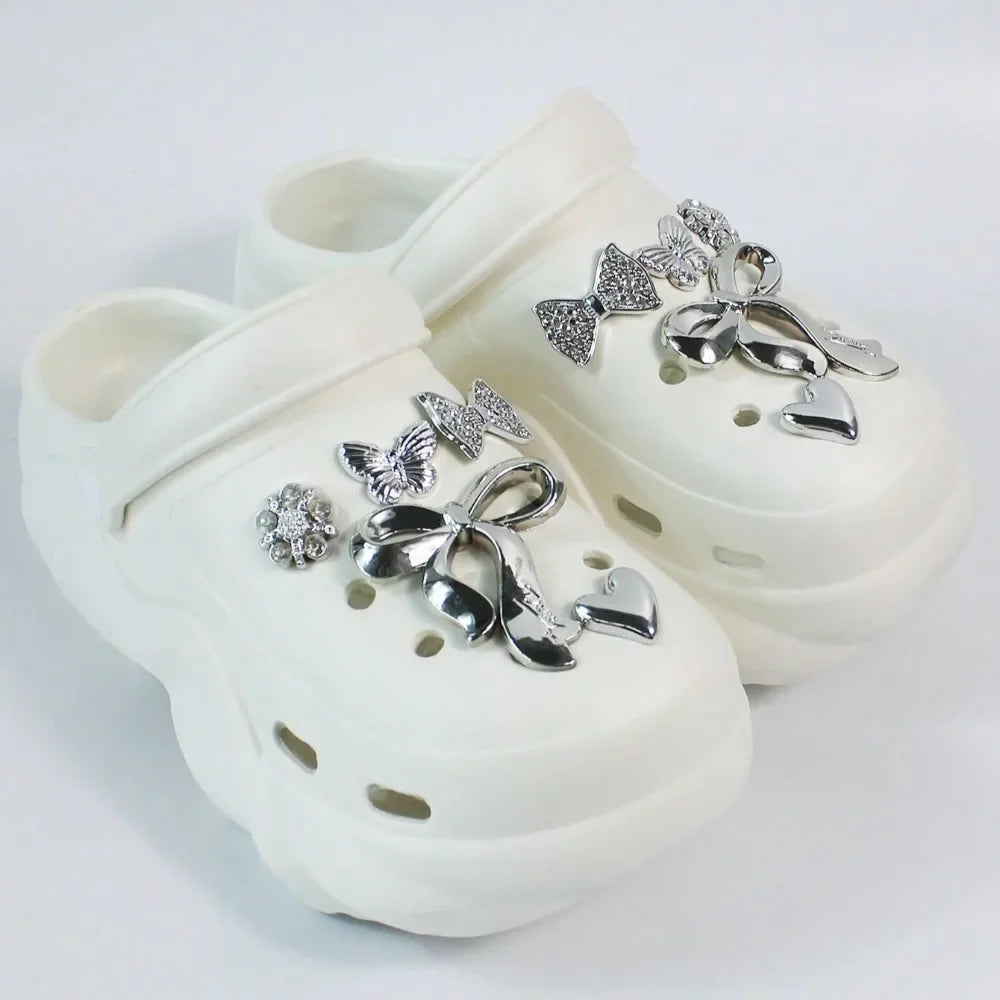 Women's DIY Silver Butterfly-Knot Clogs - Multi-Season Fashion Garden Shoes