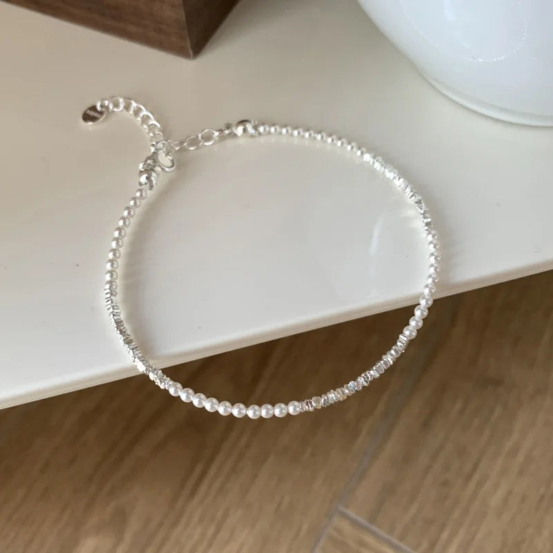 New 925 Silver Geometric Bead Pearl Punk Irregular Asymmetric Adjustable Bracelet For Woman Girl Fashion Jewelry Gift Dropship