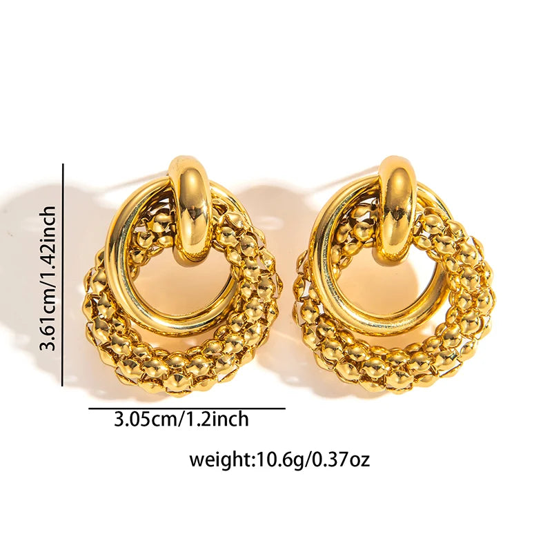 ANENJERY 316L Stainless Steel Circular Splicing Earrings For Women Men Fashion Unique Punk Hip hop Jewelry Gift Wholesale