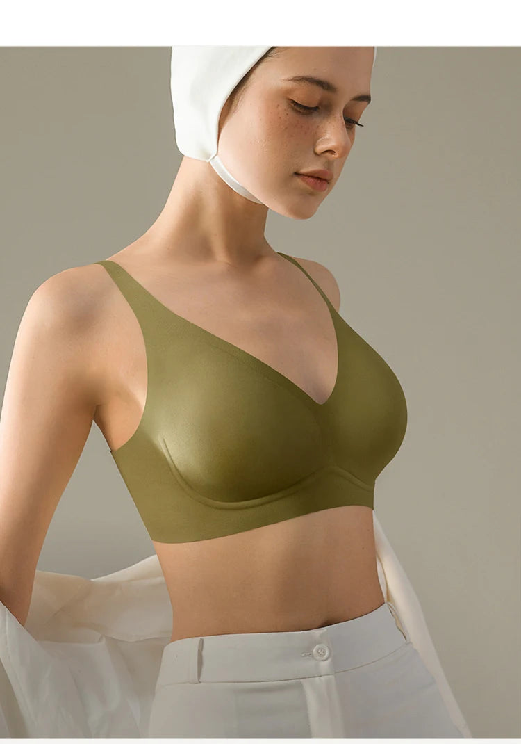 SUJIIN Sexy Push Up Bra - Seamless Wireless V Neck Bralette