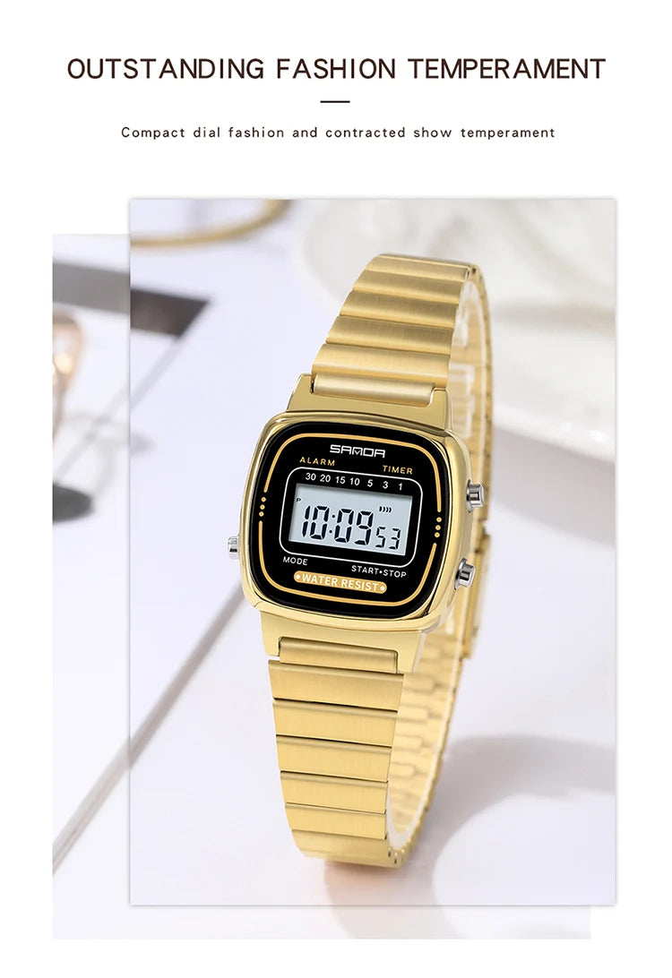 SANDA Golden Quartz Watch - Waterproof Ladies Fashion Wristwatch