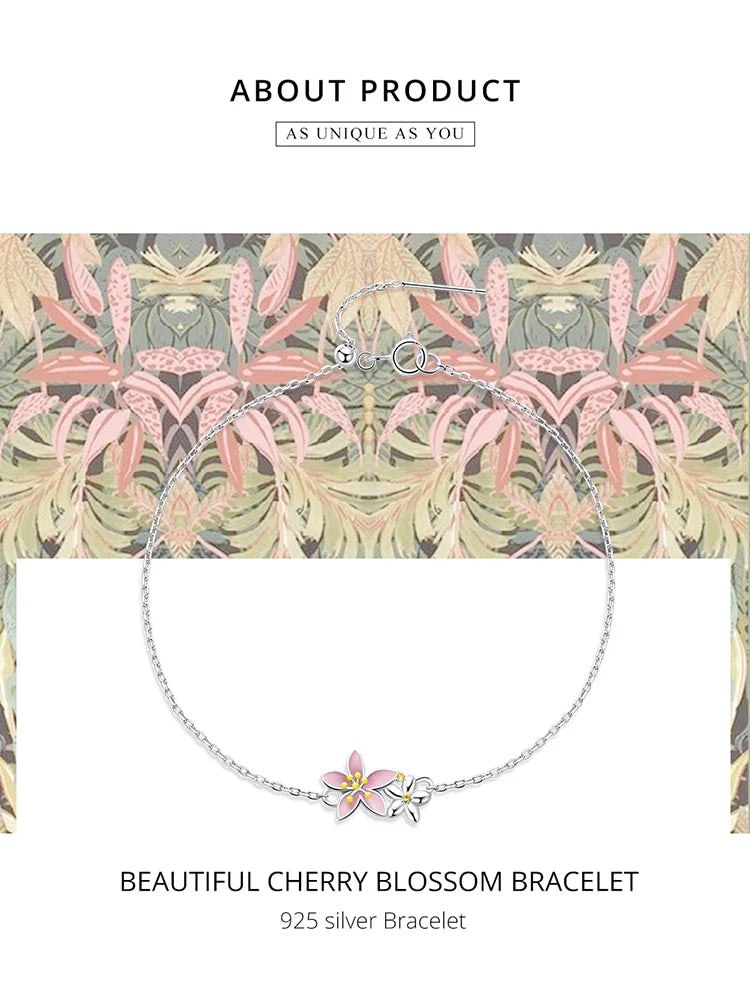 WOSTU 925 Sterling Silver Original Pink Sakura Bracelet Adjustable MINI Bracelet Chain Link Fit MINI Pendant Fashion Jewelry