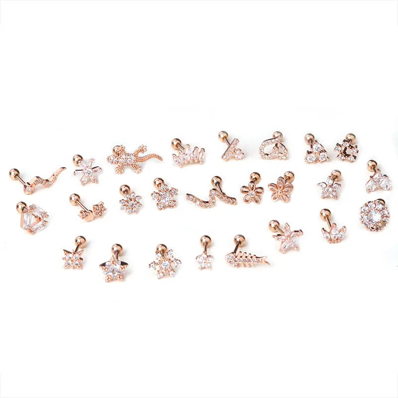 1PC Stainless Steel Gold Color Silver Color Flower CZ Tragus Cartilage Helix Star Ear Stud Piercing Zircon Daith Earring