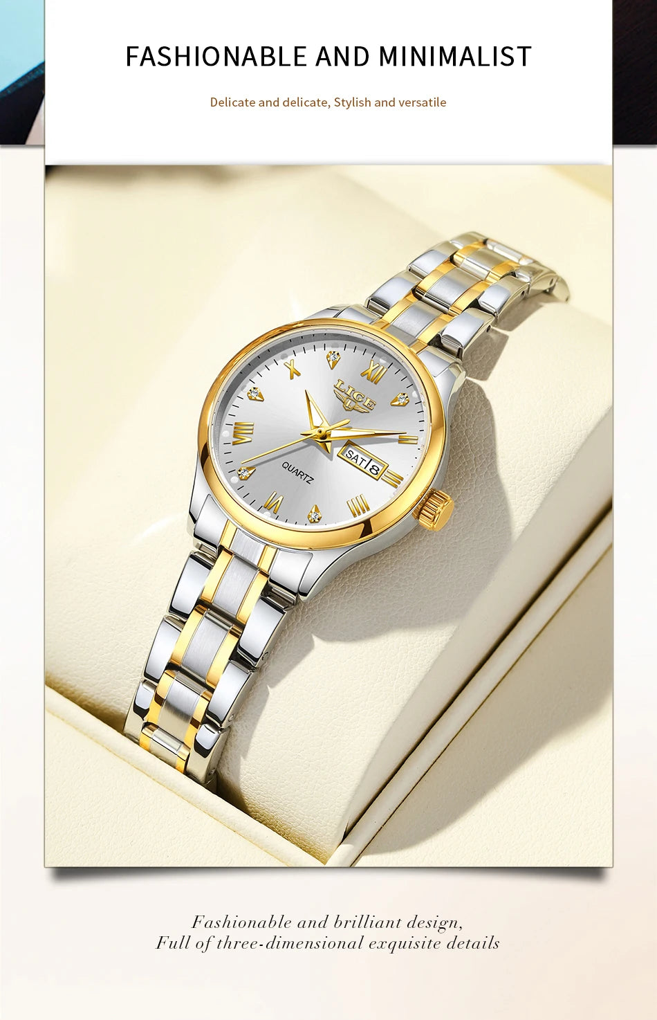 LIGE Women Wrist Watch Original Watches for Ladies Waterproof Stainless Steel Luxury Quartz Woman Wristwatch Diamond Dial Clock