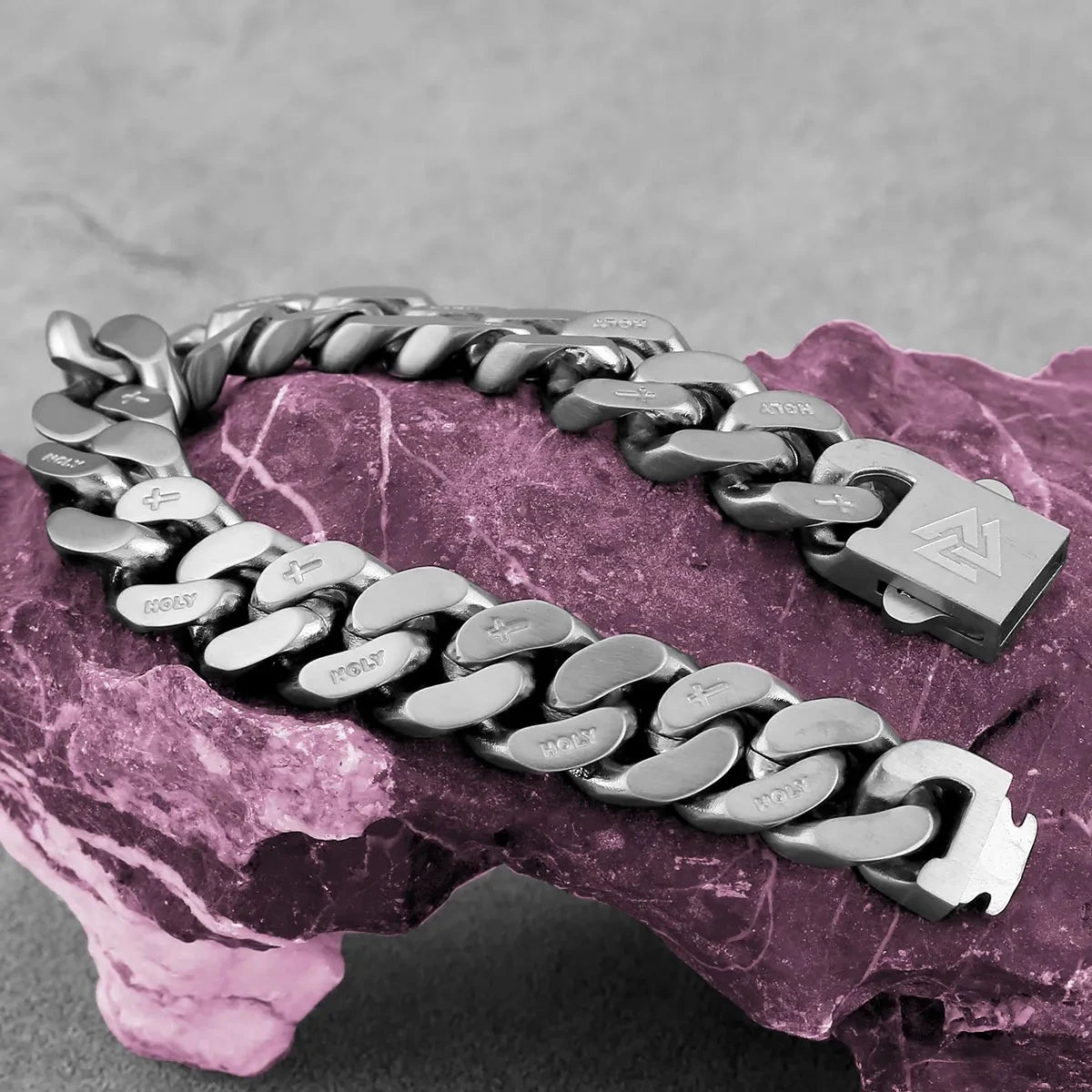 Stainless Steel Thick Cuban Chain Bracelet Men's Nordic Valknut Rune Amulet Bangle Biker Punk Hip Hop Carved Cross Heart Jewelry