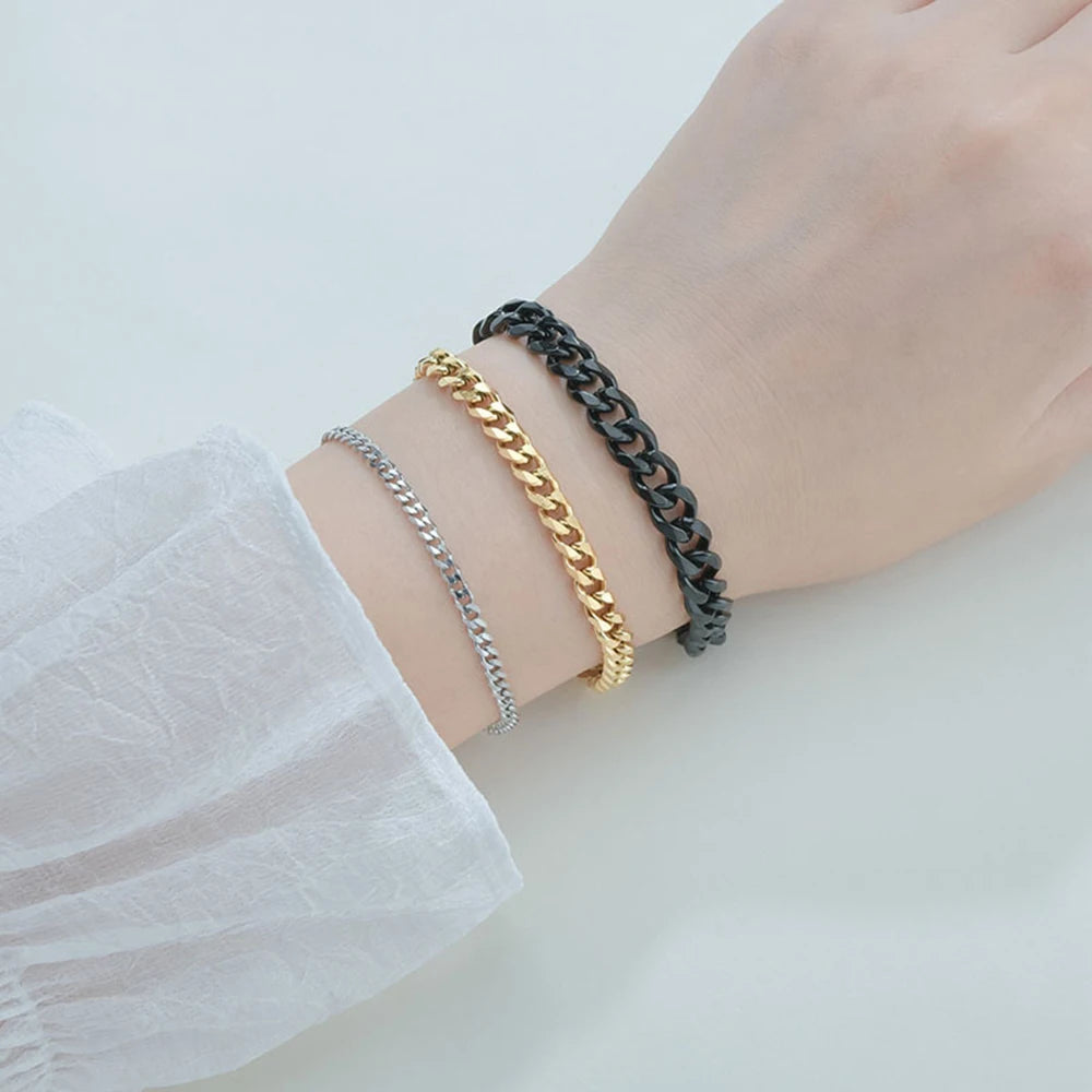 Stainless Steel Width 3.5/5/7mm Cuban Chain Men Bracelet Classic Chain Bracelet For Men Women Jewelry Gift Length Customized