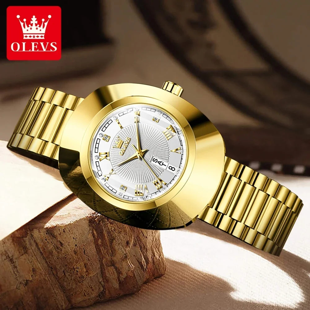 OLEVS Top Luxury Brand Ladies' Watch Elegant Fashion Gold Stainless Steel Women's Watches Calendar Waterproof Quartz Wristwatch
