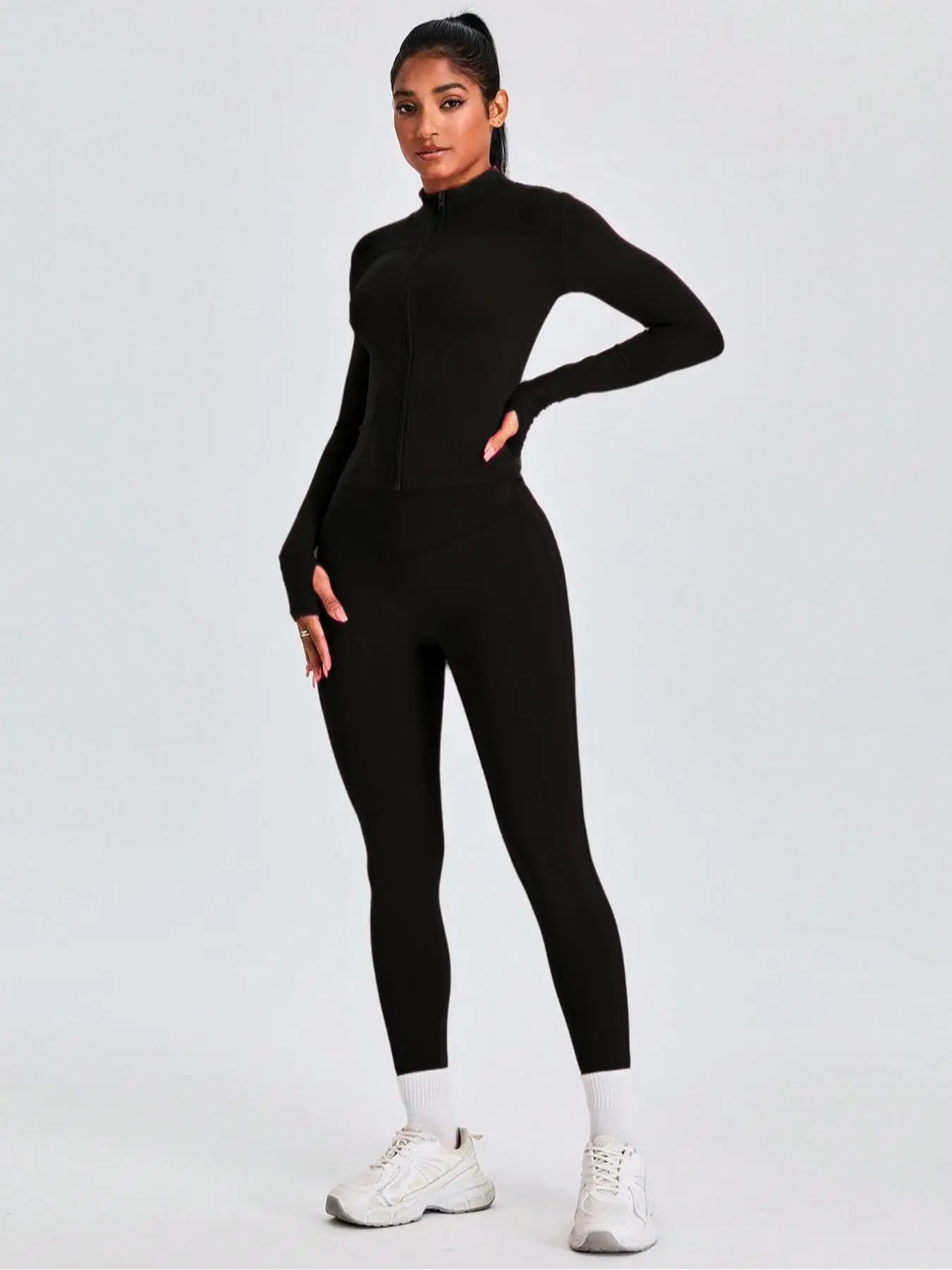 Fitfemme Two-Piece Sports Set - Zip Mock Neck Jacket & Leggings