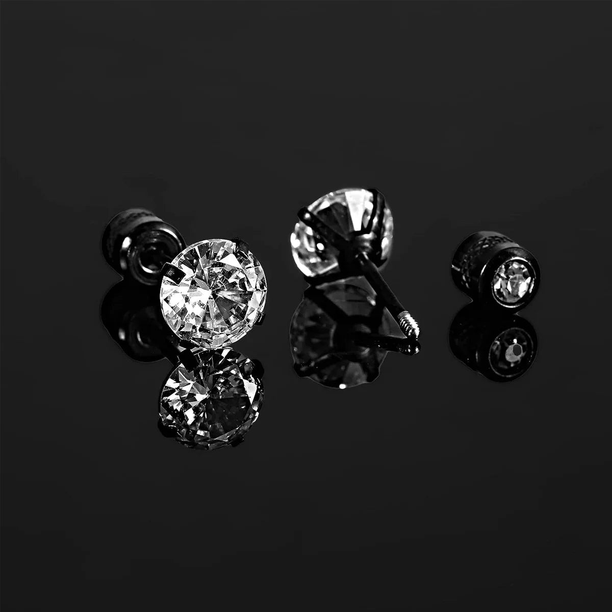 Glamorous Stainless Steel & Zircon Stud Earrings for Men – Hypoallergenic 5-Pairs Set, Durable & Versatile
