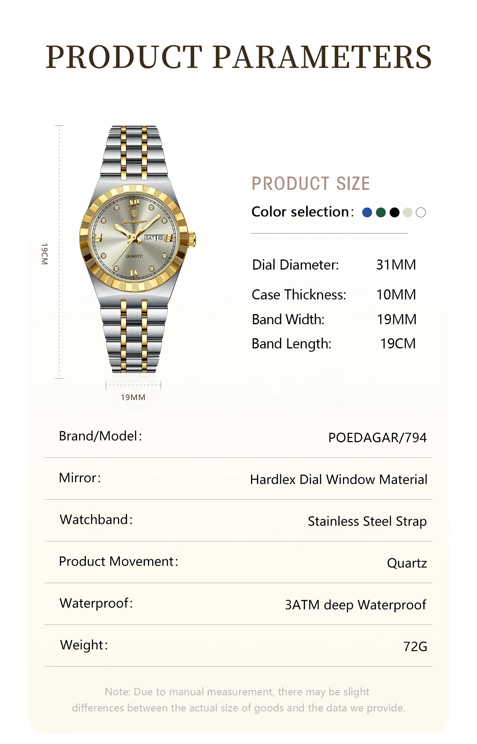 POEDAGAR Luxury Ladies Watch - Luminous Waterproof Week Date Stainless