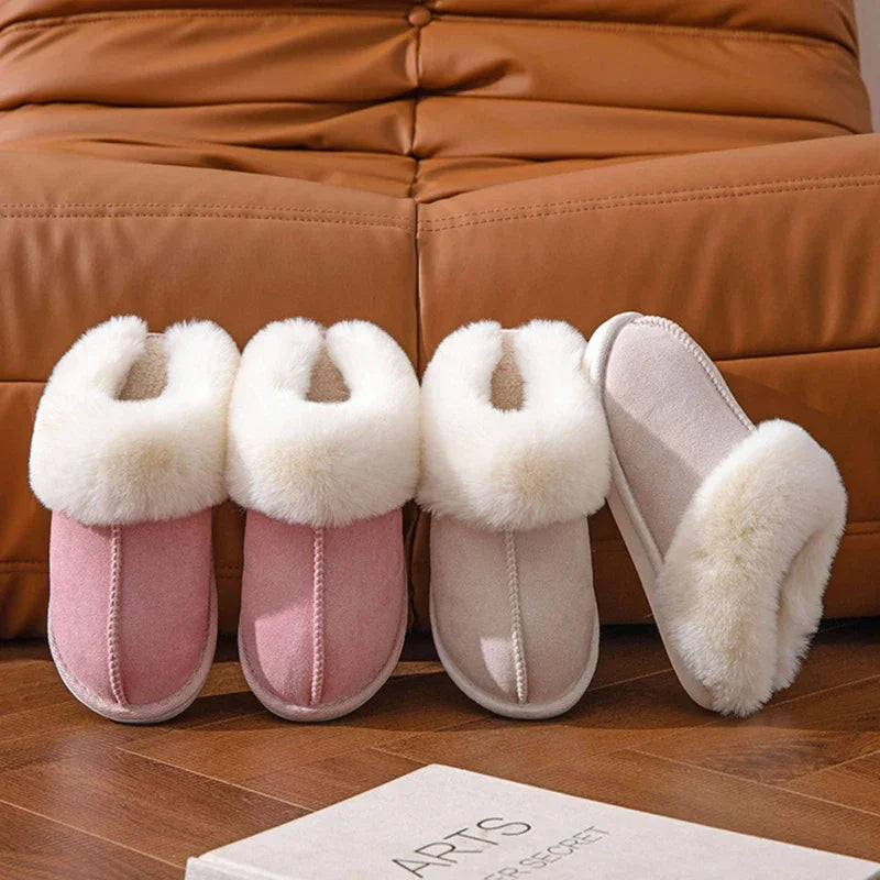 2024 Winter Warm Flat Fur Slippers - Faux Suede Fluffy Home Slides