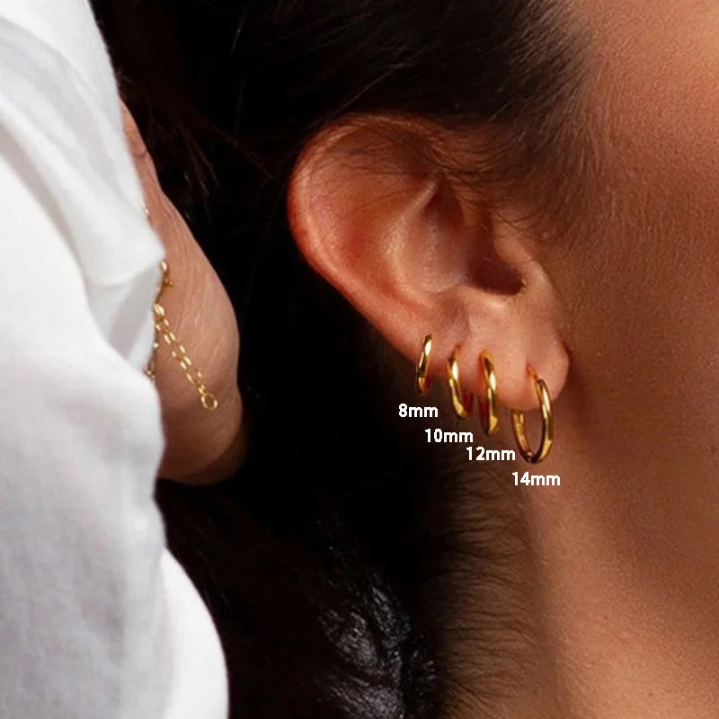 4Pairs Stainless Steel Solid Round Rings Huggies Earrings Set for Women Men Stackable Gold Plated Tiny Ear Cartilage Hoops