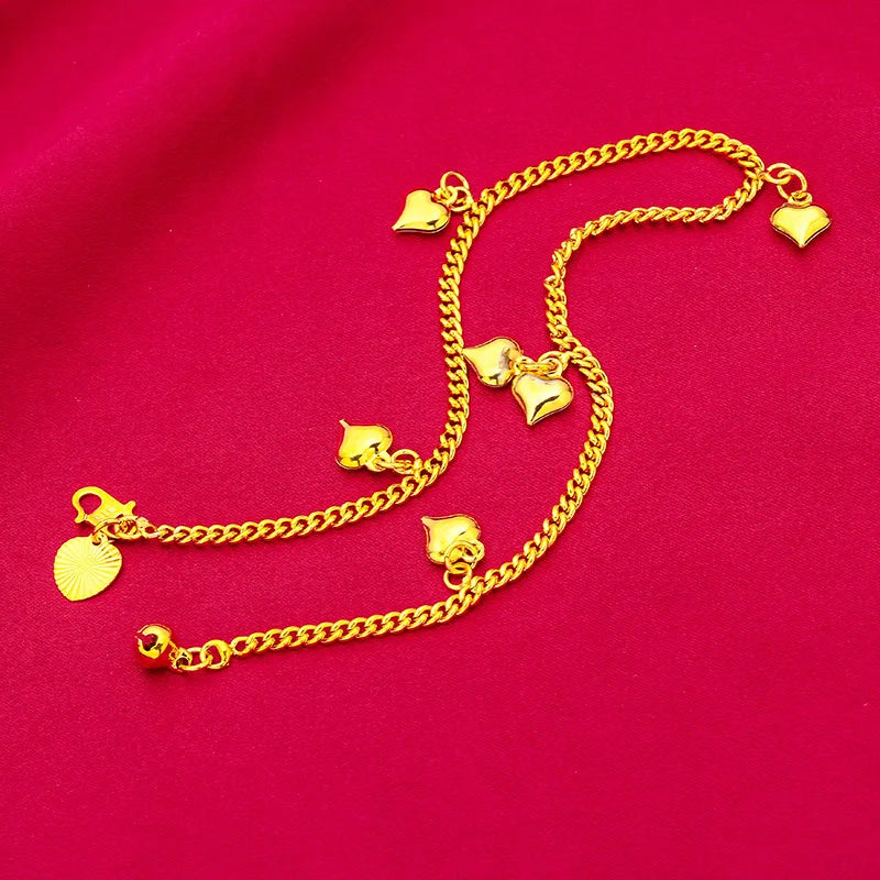 Stainless Steel Bracelets on the Leg Heart Charm Long Chain Foot Anklet 27cm Bohemian Accessories Jewelry Gifts