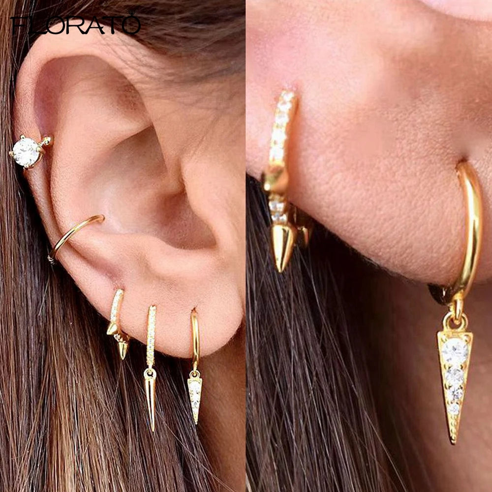 925 Sterling Silver Needle Punk Spike Rivet Hoop Earrings For Women Huggie Earrings Ear Cuff Piercing Earring Gothic Jewelry