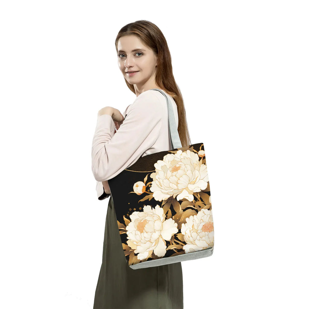 Japan Ukiyoe Print Handbags Groceries Kimono Woman Shopping Bags Women Large Capacity Shoulder Bag Chrysanthemum Portable Tote