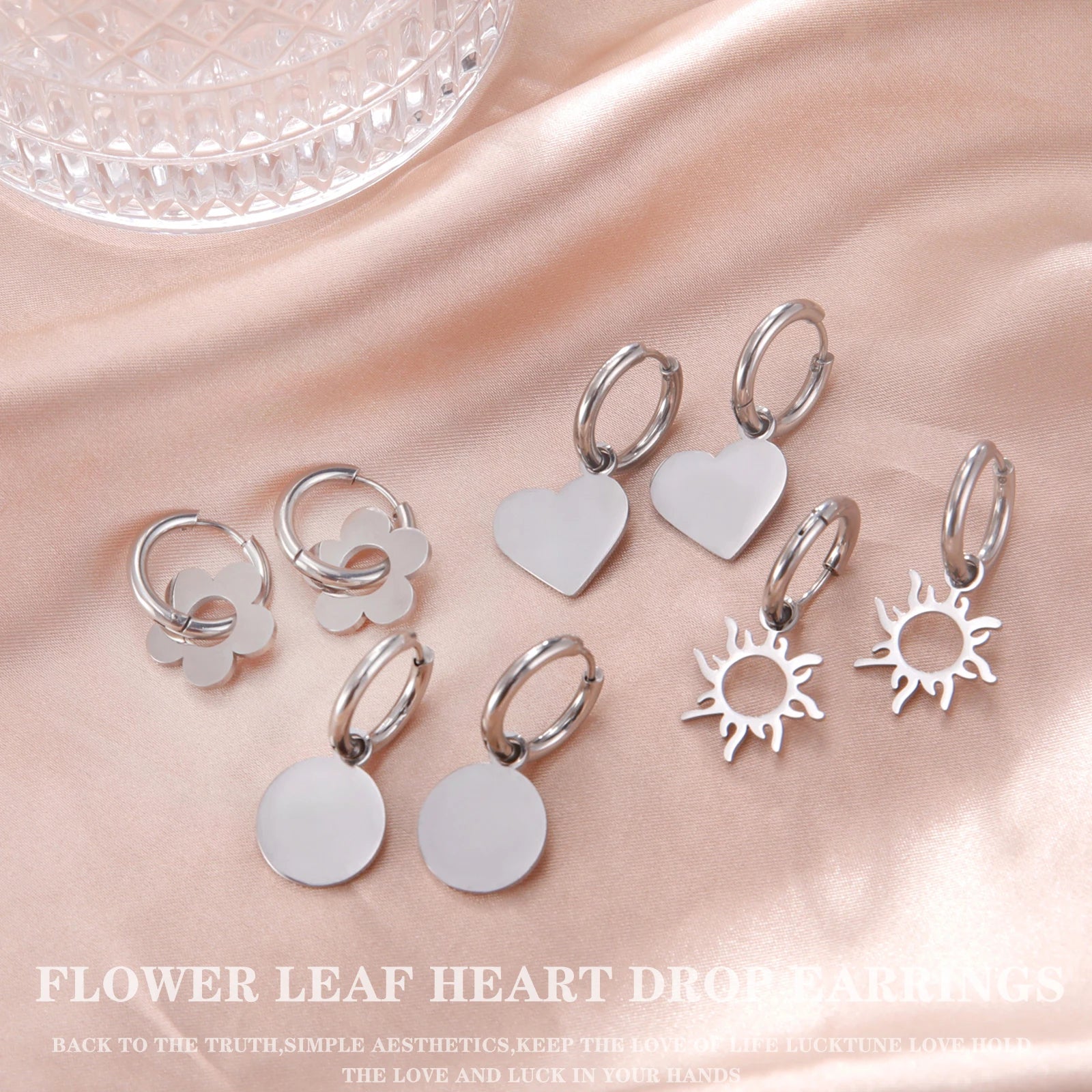 Lucktune Flower Clover Heart Drop Earrings Women Stainless Steel Star Sun Geometry Earrings 2025 New Fashion Kpop Jewelry Gift