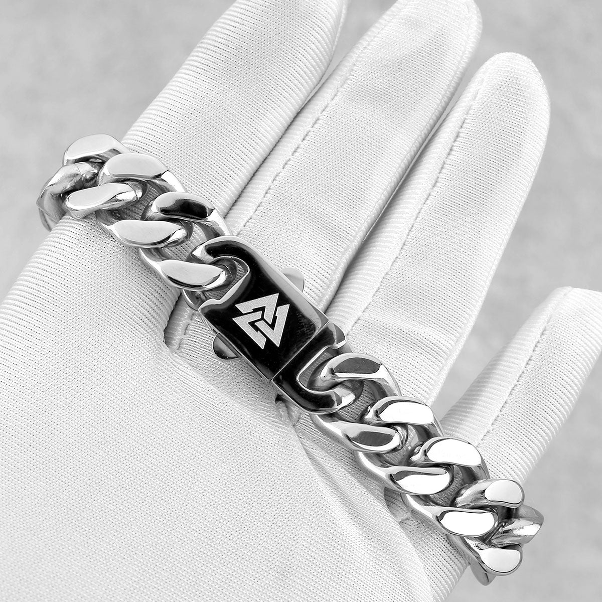 Stainless Steel Thick Cuban Chain Bracelet Men's Nordic Valknut Rune Amulet Bangle Biker Punk Hip Hop Carved Cross Heart Jewelry
