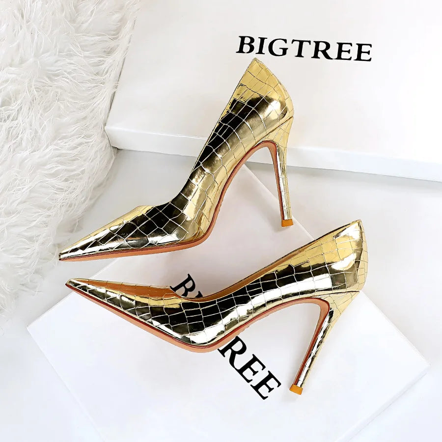 Women's Luxury Vintage High Heels - Metal Stone Pattern Stiletto Pumps