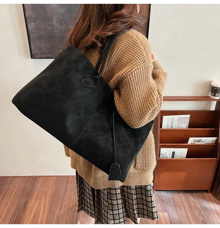 Faux Suede Solid Color High Quality Fashionable Versatile Handbag 2025 Women's Product Hot Selling  Large Capacity Shoulder Bag