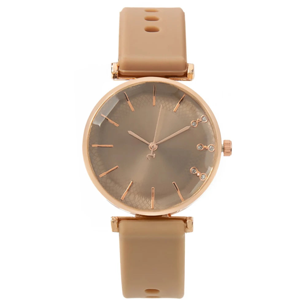 Fashion Diamond Ladies Quartz Watch - Silicone Strap Sports Dress Watch