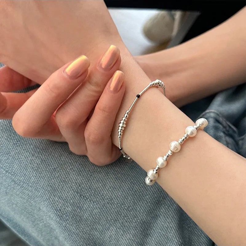 VENTFILLE 925 Sterling Silver Double Layer Pearl Bracelet for Women Girl Design Bead Korean Jewelry Dropshipping