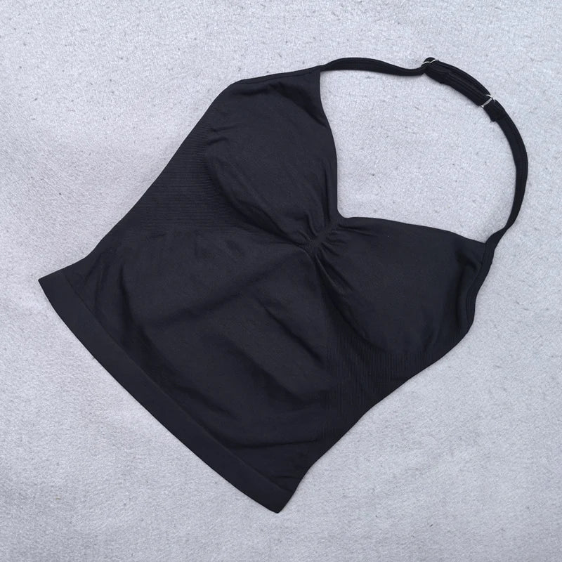 Adjustable Strappy Gym Top - Backless Scrunch Bra with Removable Cups
