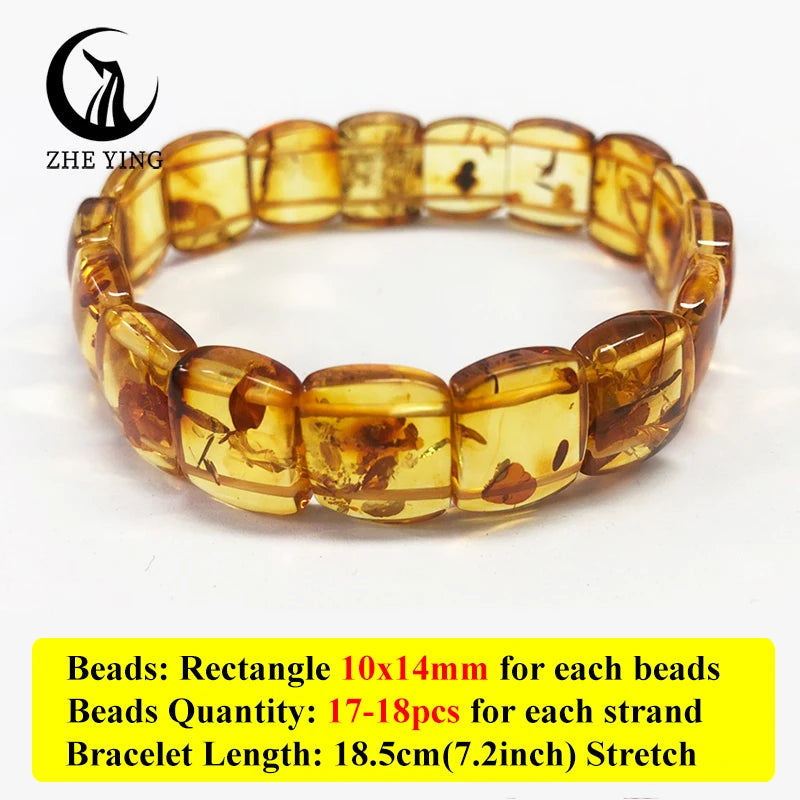 Zhe Ying 100% Natural Amber Bracelet Healing Energy Gemstone Stretch Men Women Bracelets Fashion Jewelry Gift