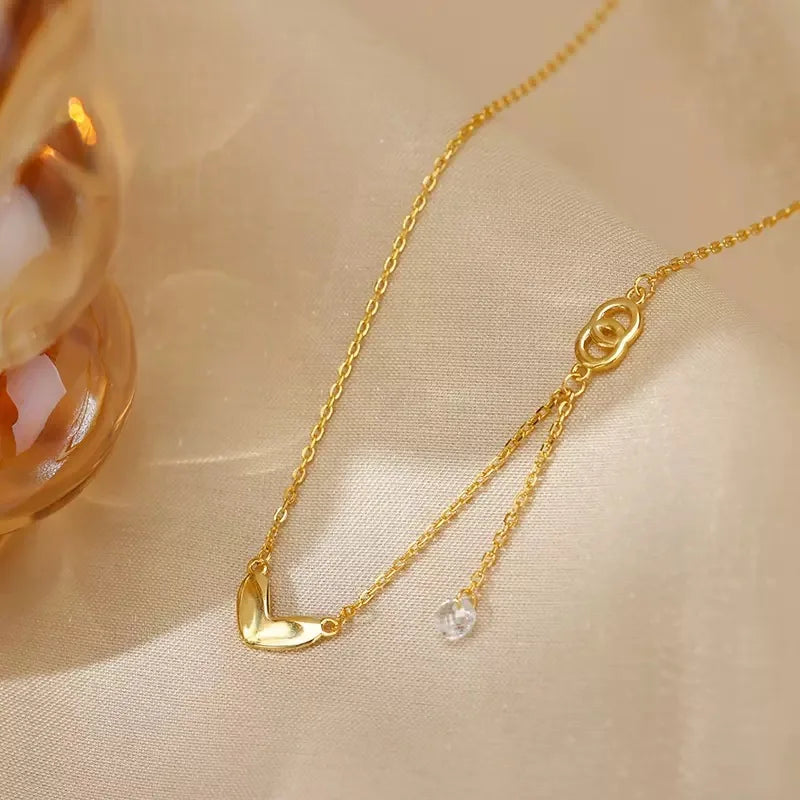 Popular 925 Sterling Silver Heart-shaped Tassel Necklace Sparkling Zircon Collarbone Chai Women's Fashion Jewelry Birthday Gift