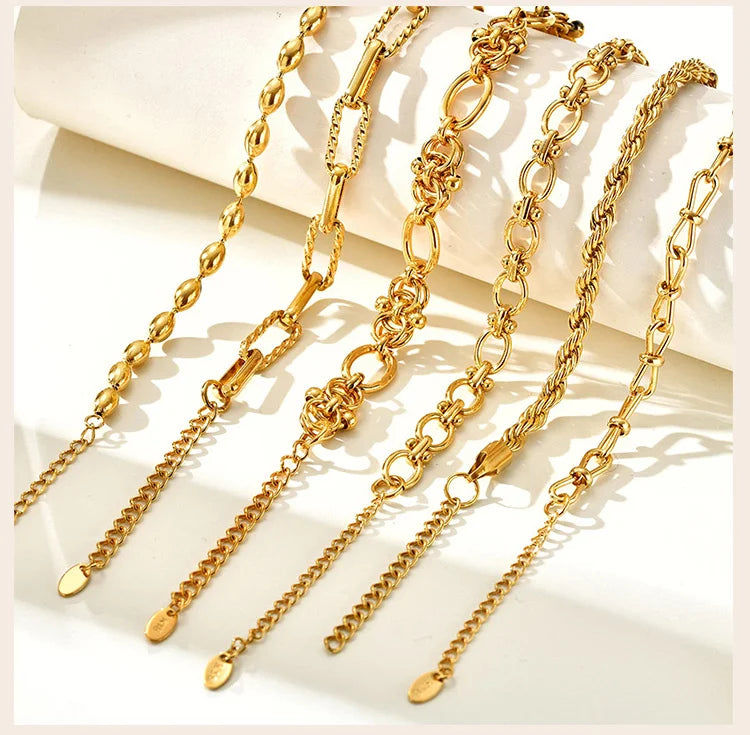 Chunky Stainless Steel Link Chain Bracelet For Woman, Gold Plated Layering Bracelets Wristband Waterproof Jewelry