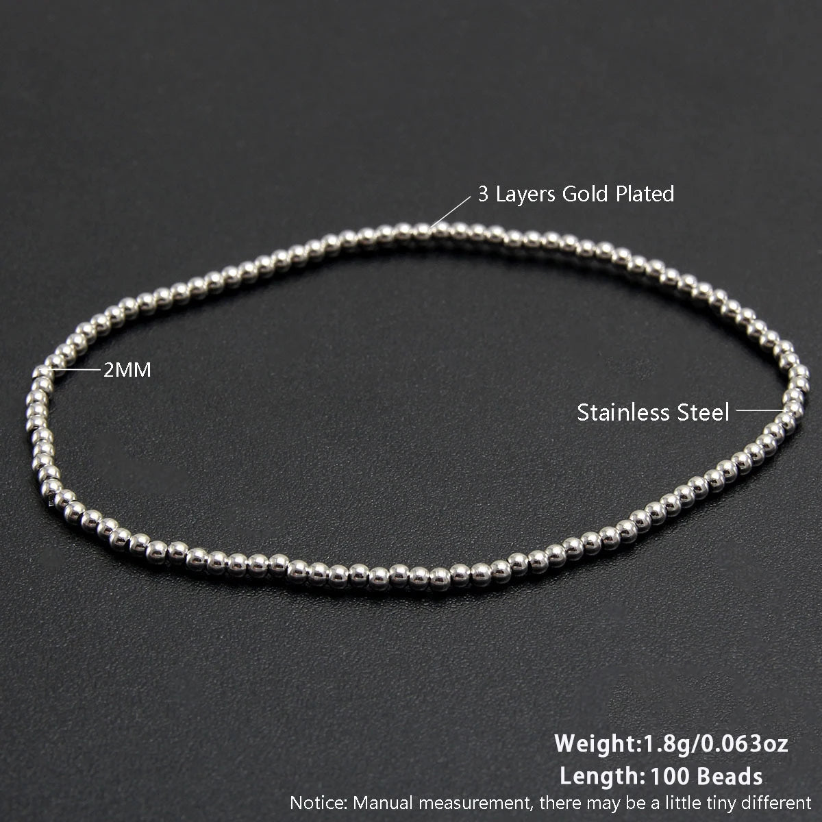 MHS.SUN Fashion Waterproof Smooth Stainless Steel Bracelets 2-10mm Elastic Beaded Gold Plated Stackable Bracelet Women Jewelry