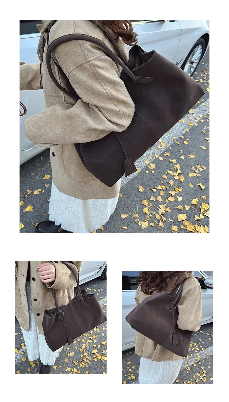 Faux Suede Solid Color High Quality Fashionable Versatile Handbag 2025 Women's Product Hot Selling  Large Capacity Shoulder Bag