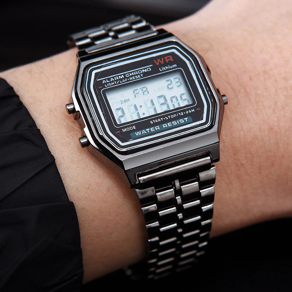 Luxury Gold Silver Sports Military Watches Men Women LED Digital Wristwatches Retro F91W Steel Band Electronic Watch Wrist Clock