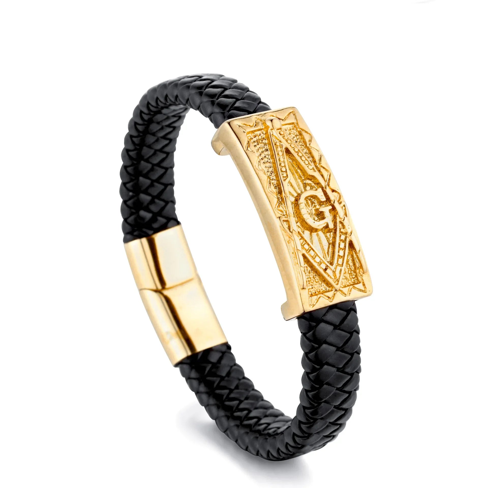 Vintage Braided Leather Masonic Totem Bracelet Men's Single Layer Leather Magnetic Bracelet Fashion Party Trendy Jewelry Gift