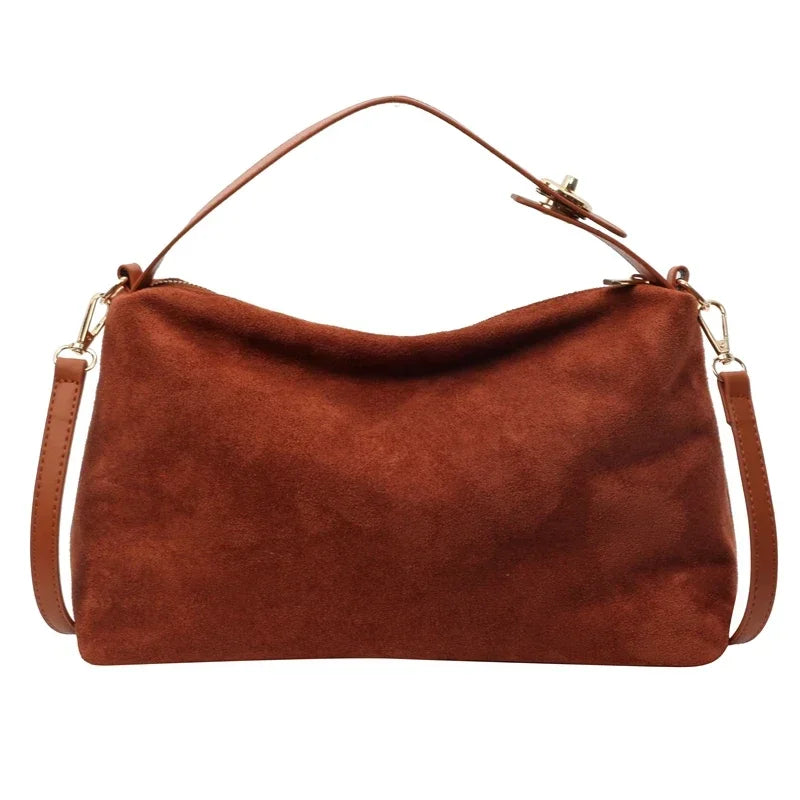 New Solid Color PU Zipper Women's Bag Suede Large Capacity Women's Shoulder Bag Fashion Versatile Casual Dual Purpose Handbag