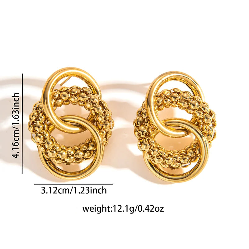 ANENJERY 316L Stainless Steel Circular Splicing Earrings For Women Men Fashion Unique Punk Hip hop Jewelry Gift Wholesale
