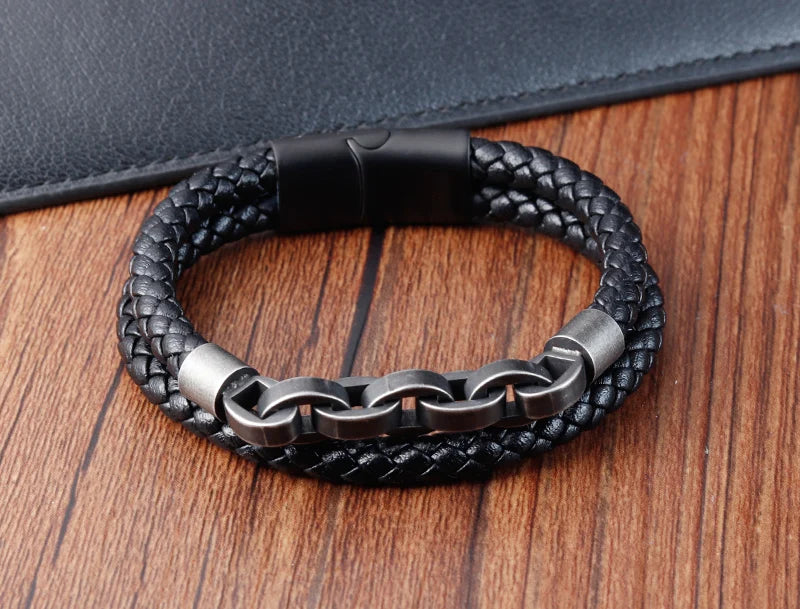Leather Bracelet Infinity Shape Special Popular Pattern Men's Bracelet for Men Stainless Steel Jewelry Accessories Gift