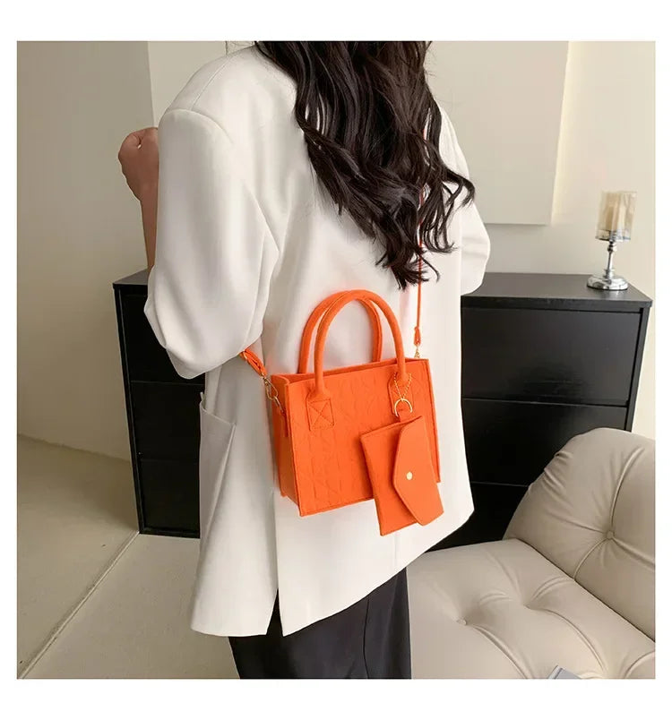 Korean Version Minimalist Embossed Felt Lightweight Handbag 2025 New Single Shoulder Diagonal Span Two-Piece Bag For Women
